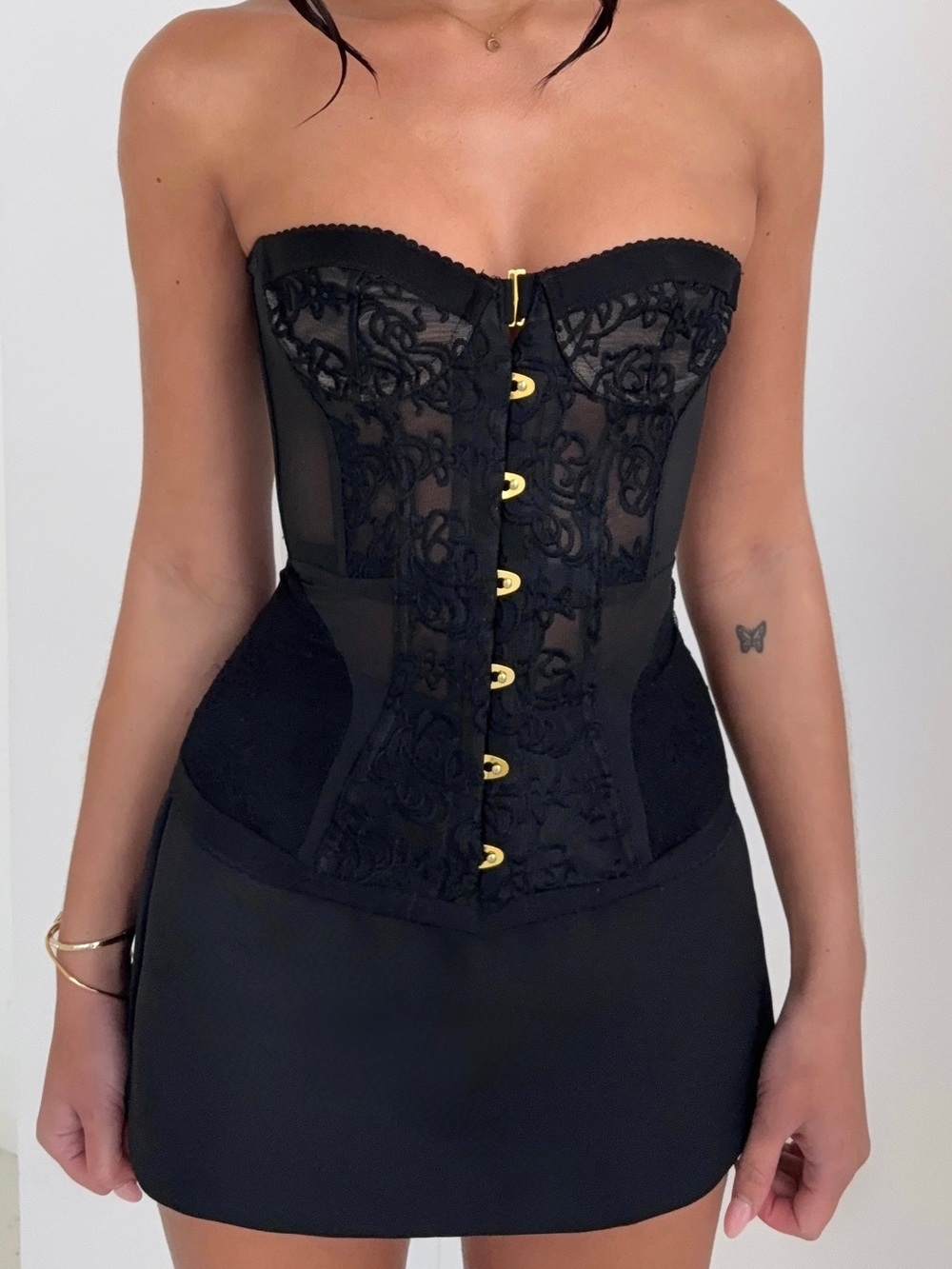 SHEIN Black Lace Strapless Corset Bustier Top | XXS XS S | Brand New